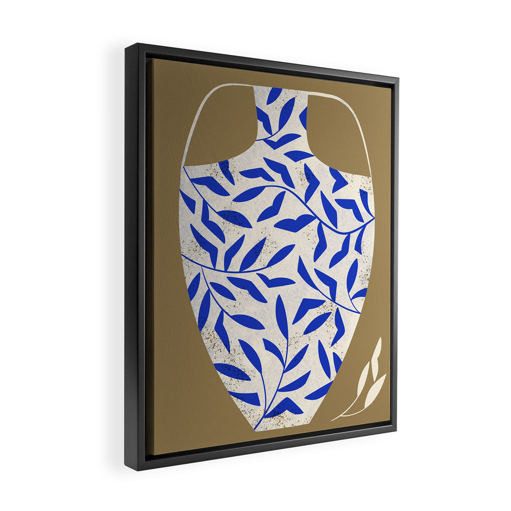 Leafy Blue Vase Framed Canvas Print Gallery Image 2
