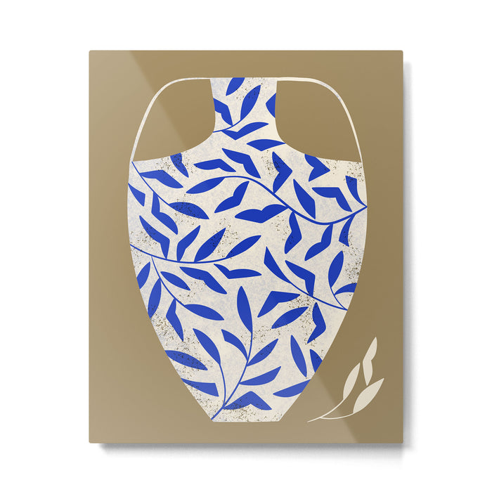Leafy Blue Vase Metal Print Gallery Image 1