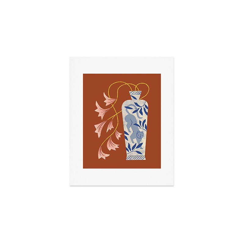 Lilies And Porcelain Cat Vase Art Print Gallery Image 1