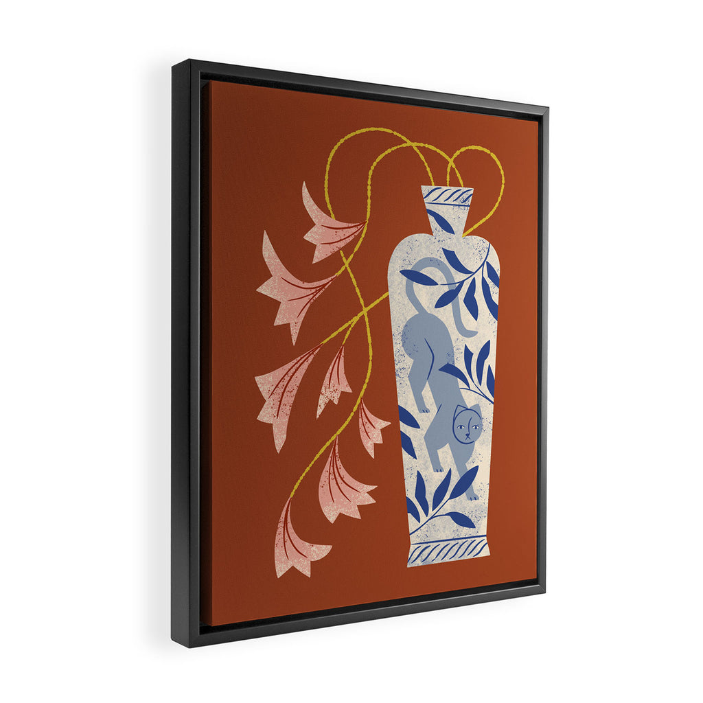 Lilies And Porcelain Cat Vase Framed Canvas Print Gallery Image 2