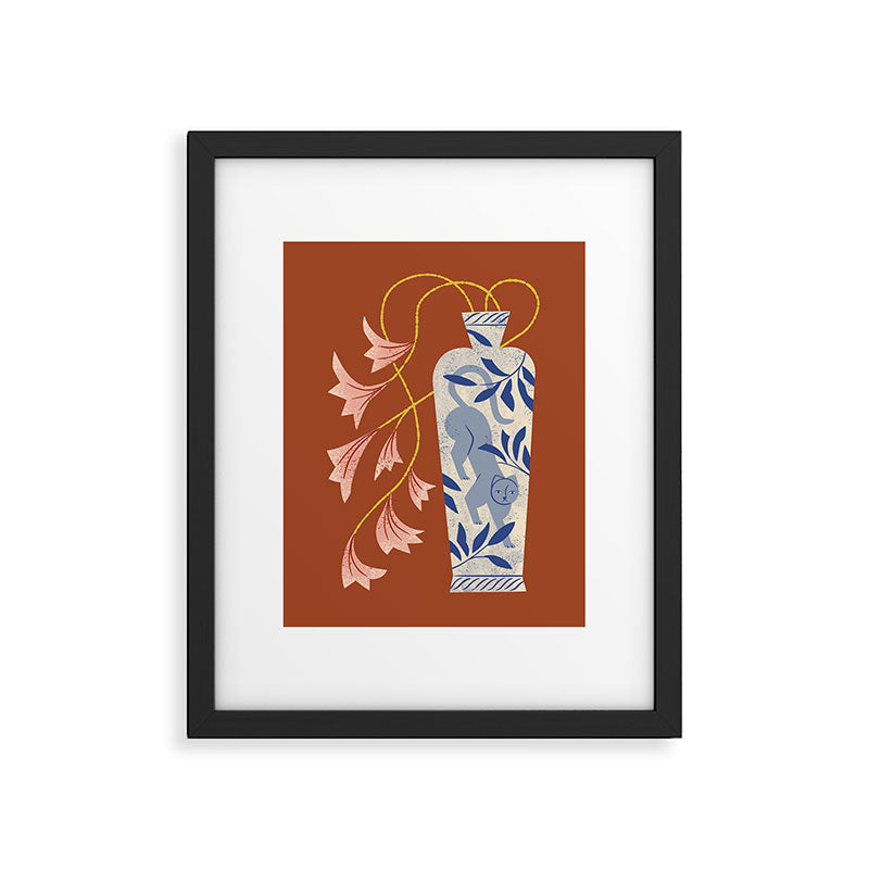 Lilies And Porcelain Cat Vase Framed Art Print Gallery Image 5