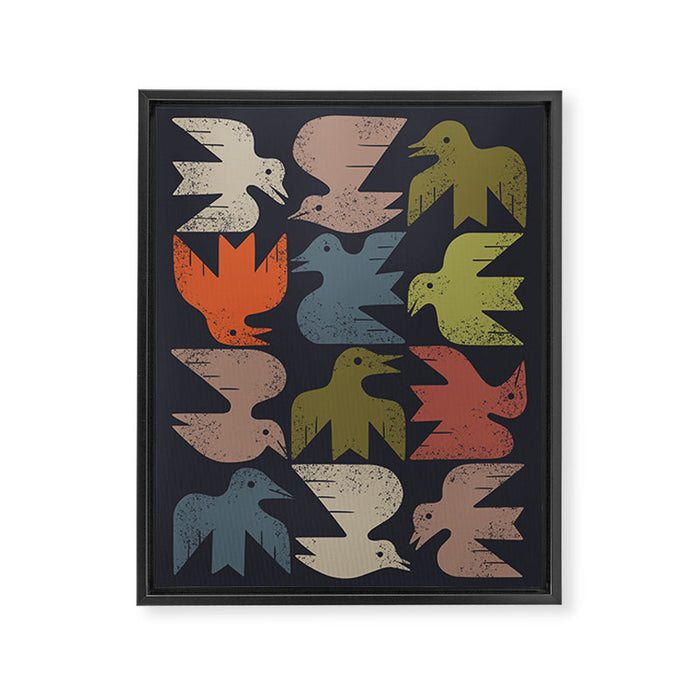 Midcentury Bird Grid (Charcoal) Framed Canvas Print Gallery Image 1