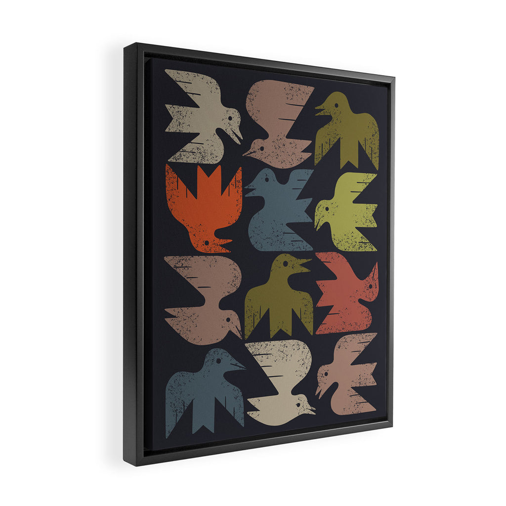Midcentury Bird Grid (Charcoal) Framed Canvas Print Gallery Image 2