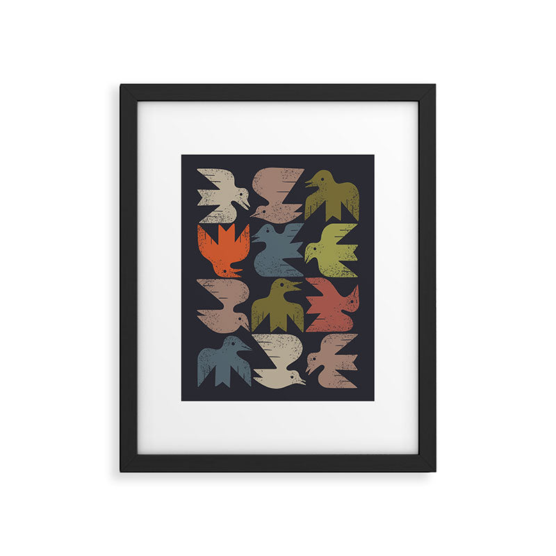 Midcentury Bird Grid (Charcoal) Framed Art Print Gallery Image 6