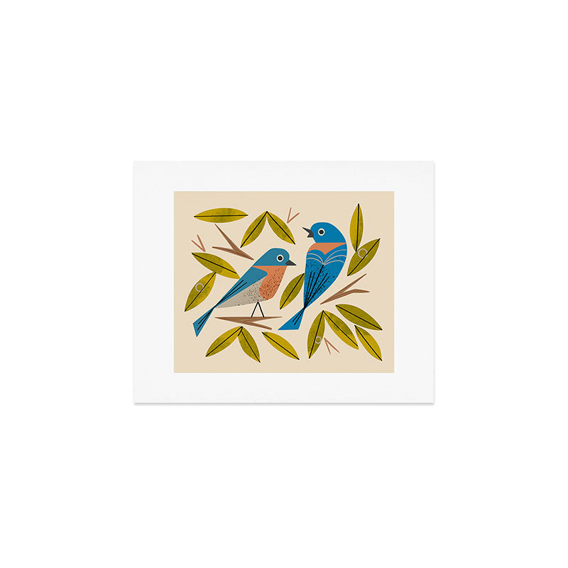 Midcentury Bluebird Pair Art Print Gallery Image 1