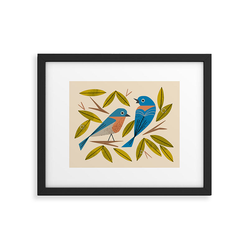 Midcentury Bluebird Pair Framed Art Print Gallery Image 5