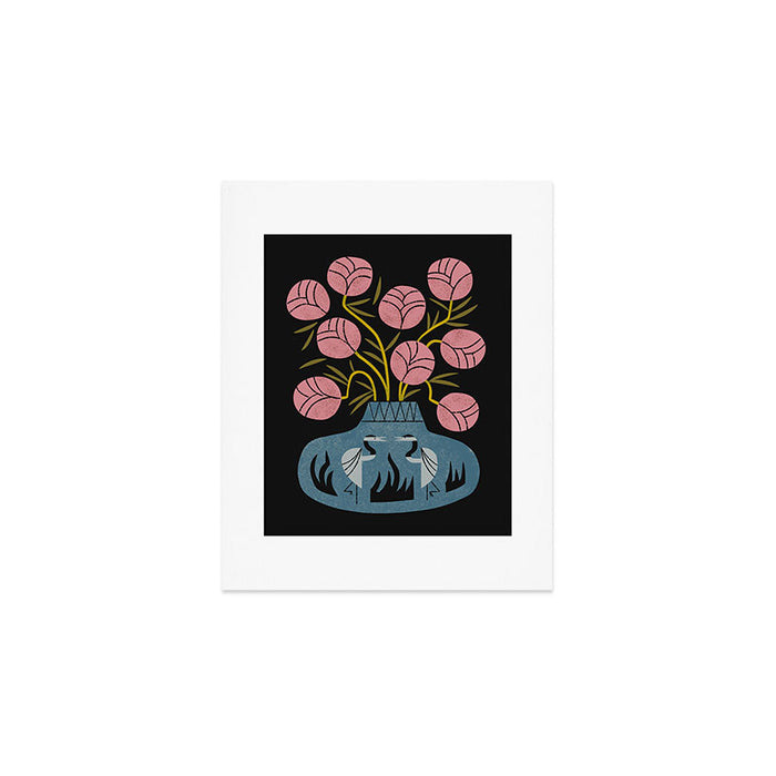 Pink Bouquet And Crane Vase Art Print Gallery Image 1