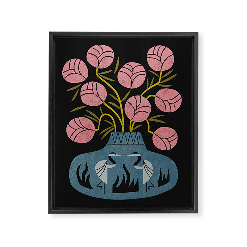 Pink Bouquet And Crane Vase Framed Canvas Print Gallery Image 6