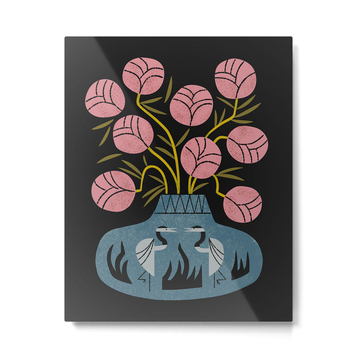 Pink Bouquet And Crane Vase Metal Print Gallery Image 1