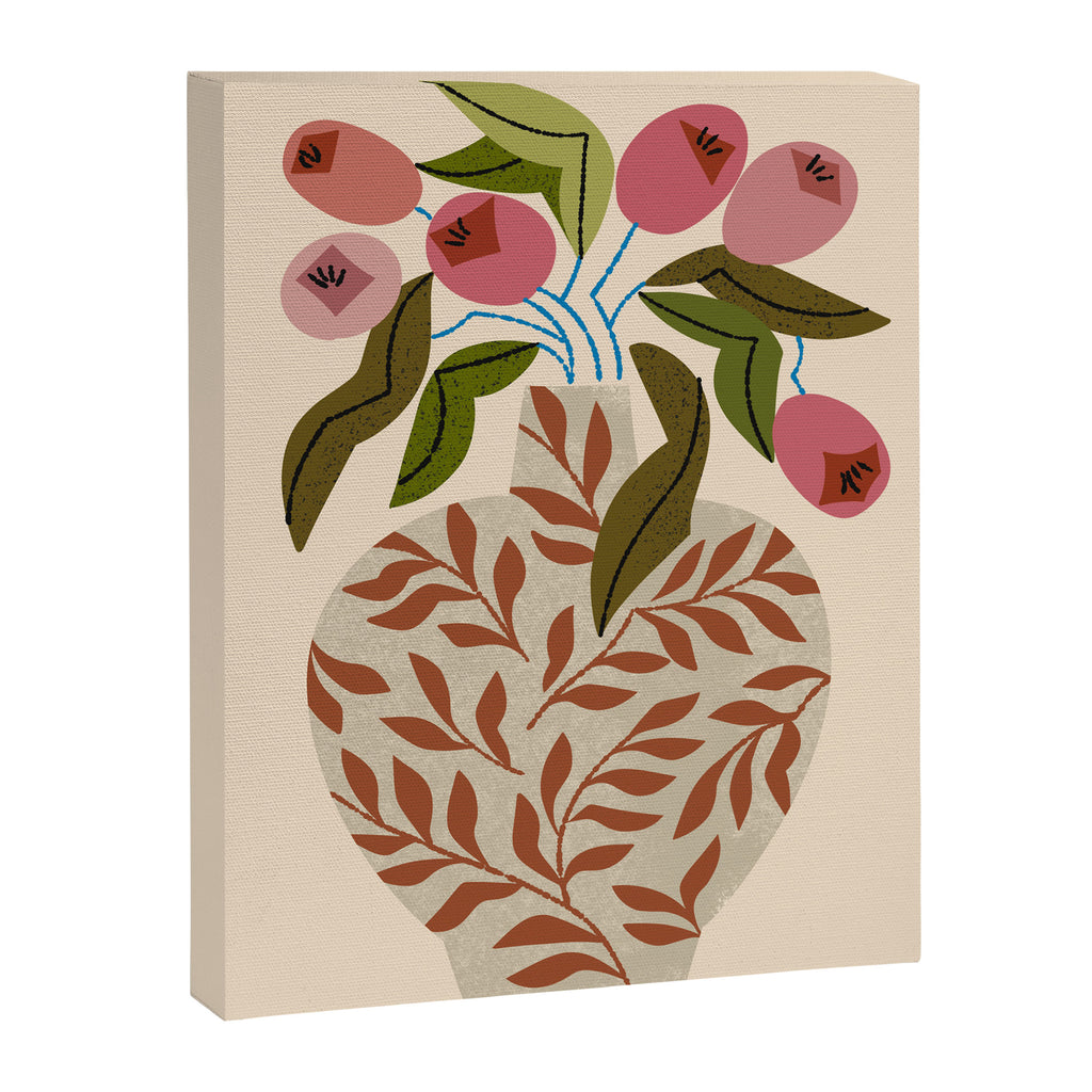 Pink Tulips In Fern Vase Canvas Print Gallery Image 6