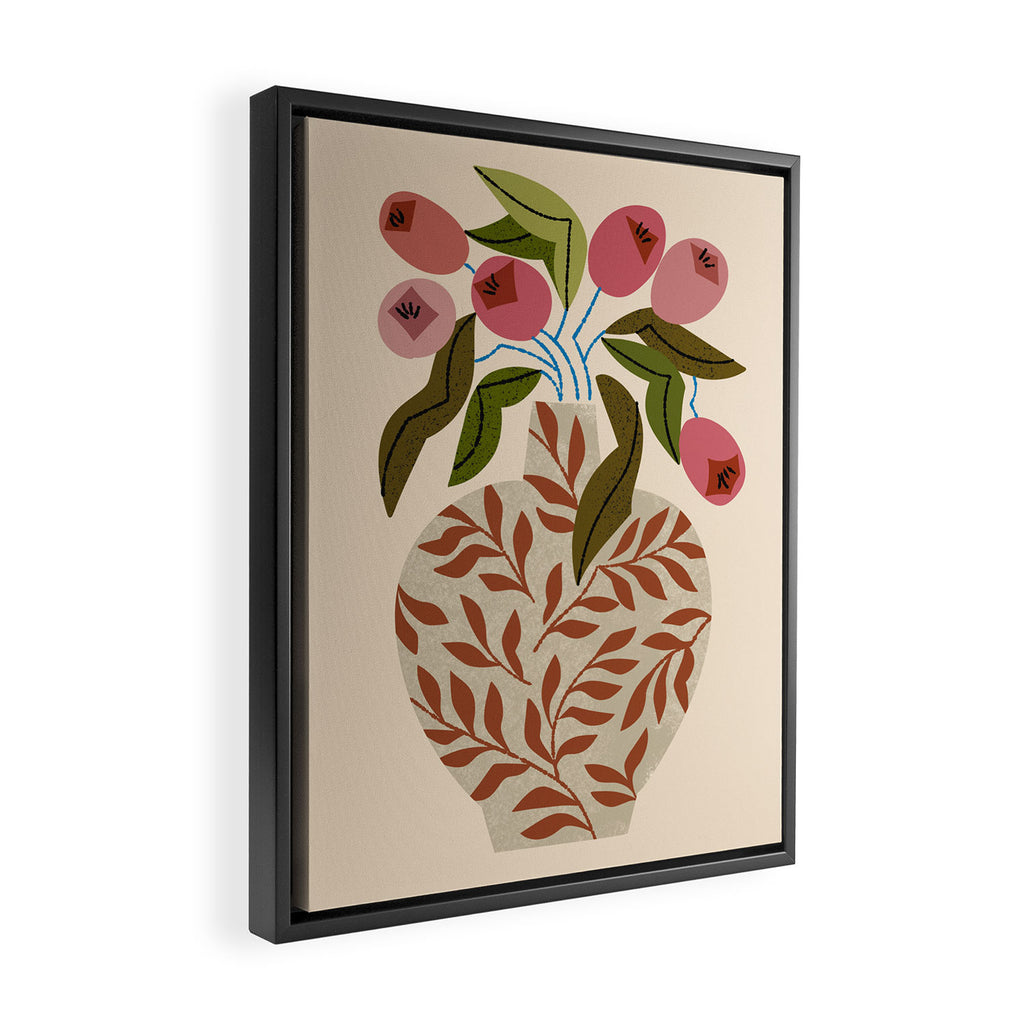 Pink Tulips In Fern Vase Framed Canvas Print Gallery Image 2