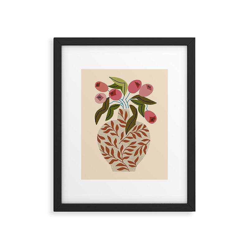 Pink Tulips In Fern Vase Framed Art Print Gallery Image 5