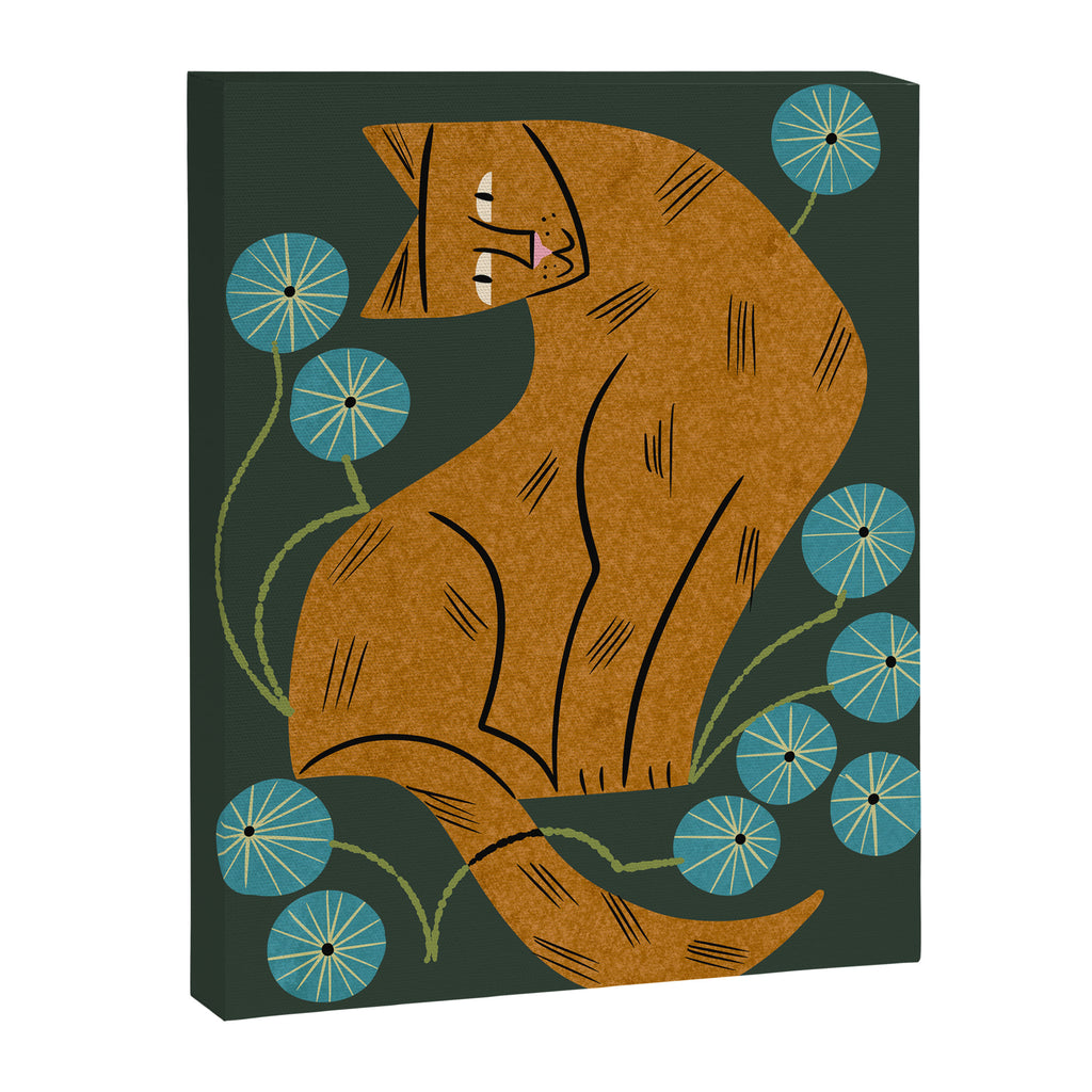 Playful Tabby and Blue Flowers Canvas Print Gallery Image 6