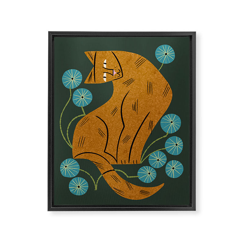 Playful Tabby and Blue Flowers Framed Canvas Print Gallery Image 6