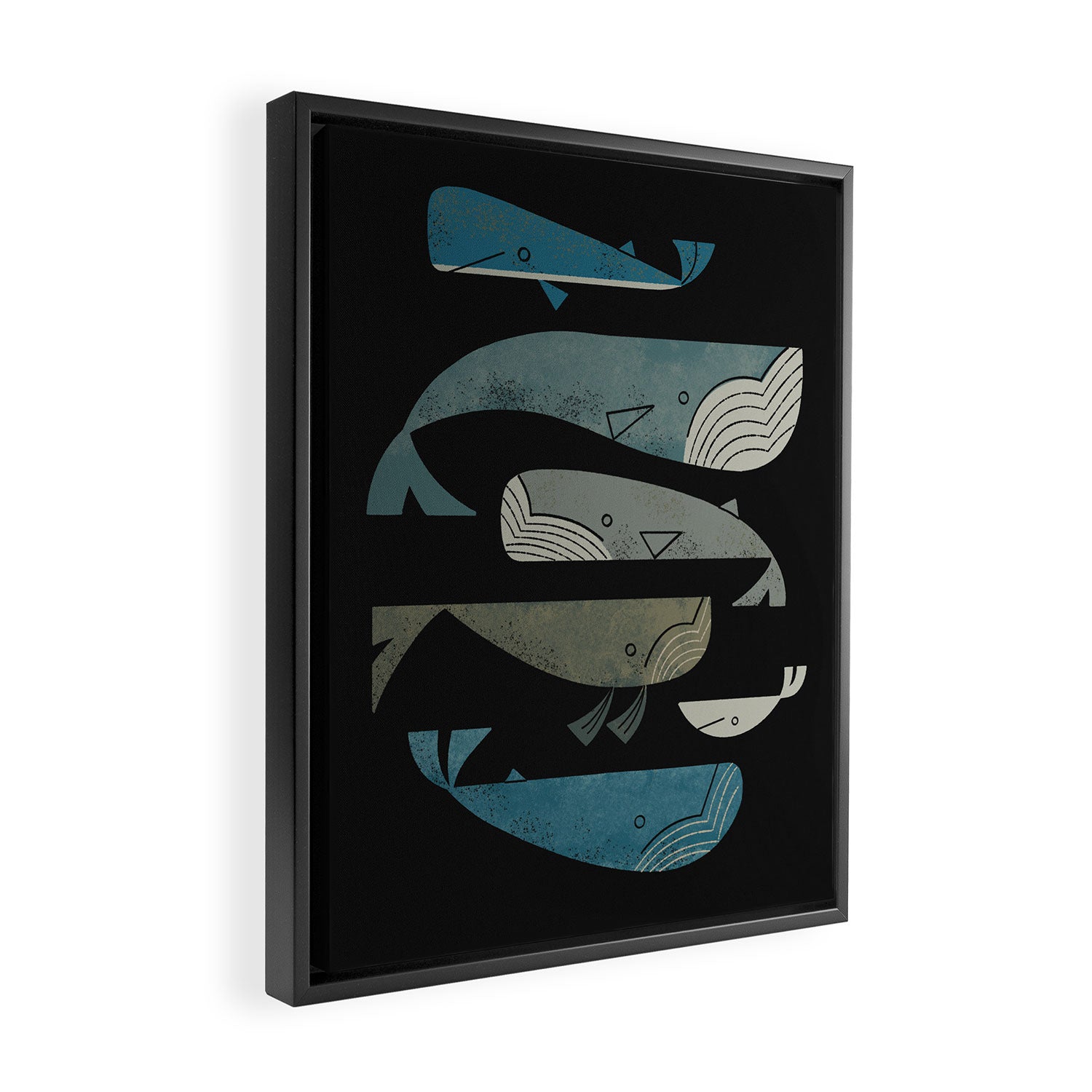 Retro Whale Pod Framed Canvas Print Gallery Image 2