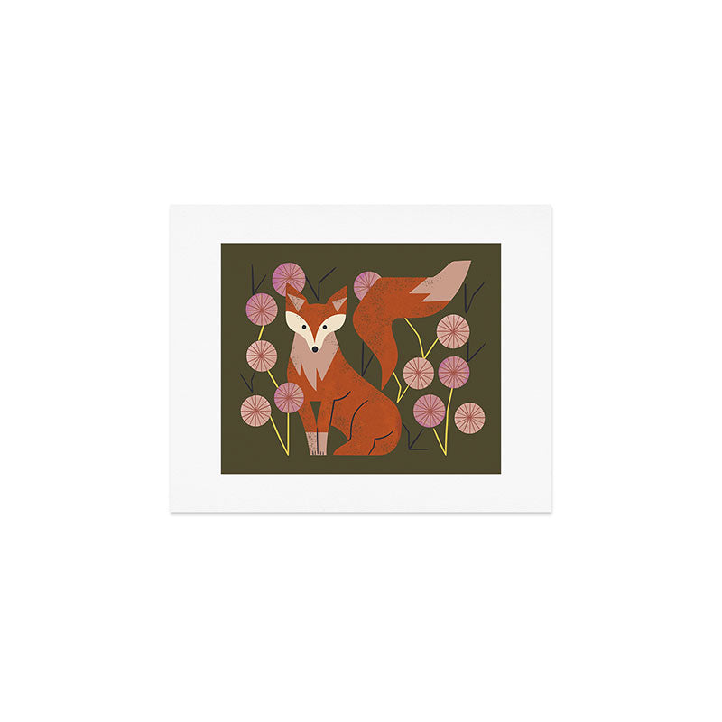 Shy Fox and Wildflowers Art Print Gallery Image 1