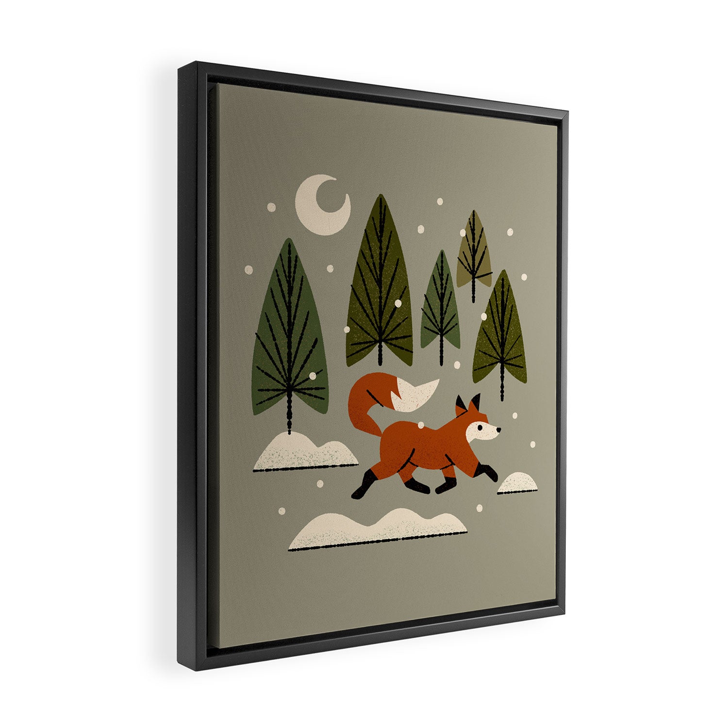 Snowy Evening Fox Framed Canvas Print Gallery Image 2