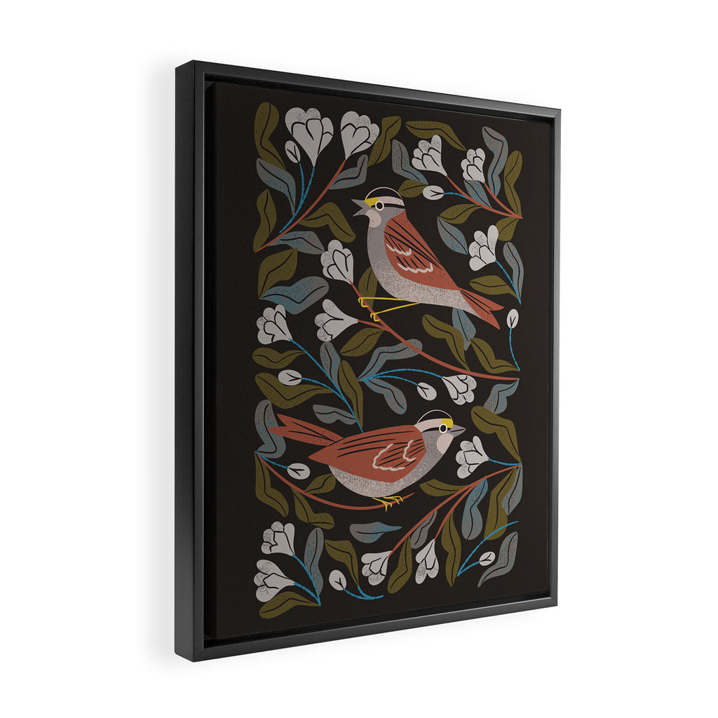 Sparrows And Apple Blossoms Framed Canvas Print Gallery Image 2