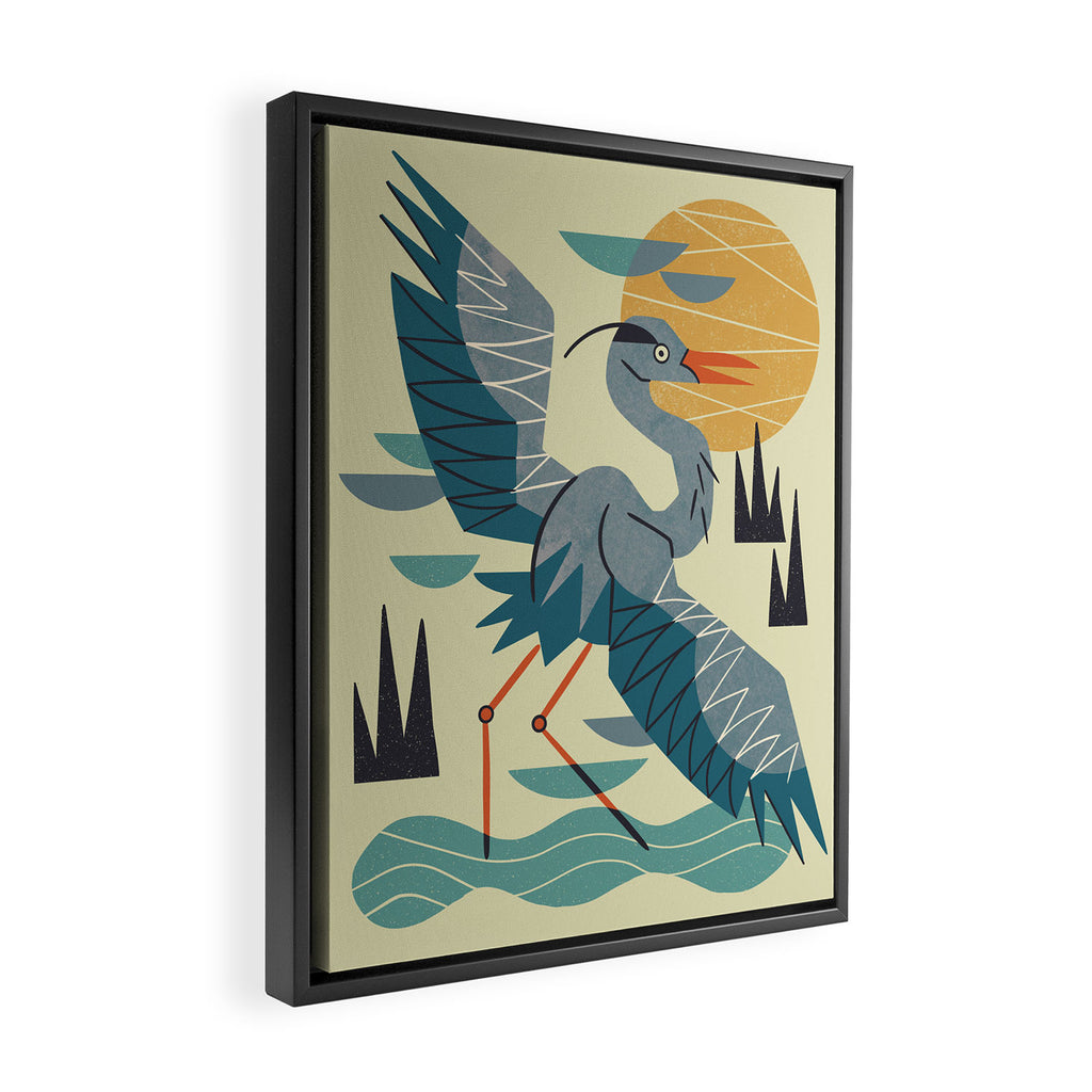 Stretching Heron Framed Canvas Print Gallery Image 2