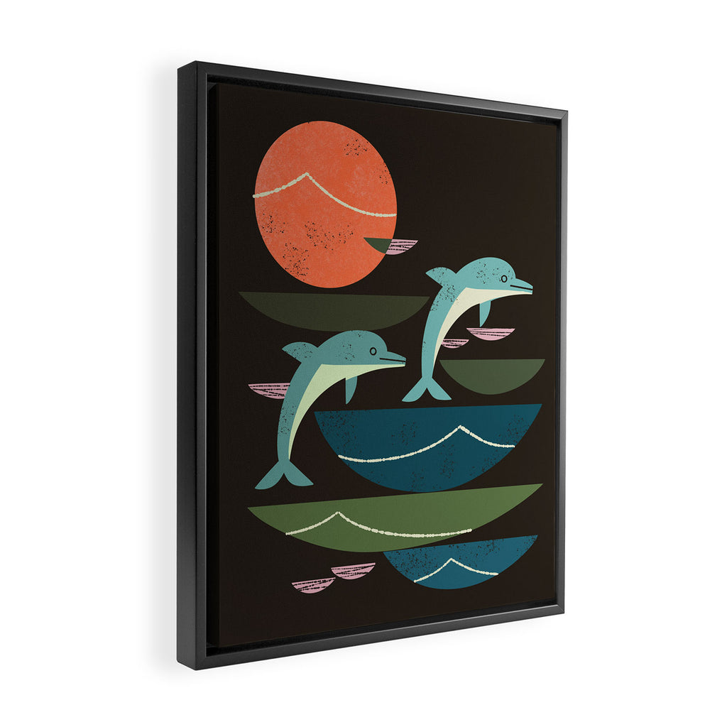Sunset Dolphins Framed Canvas Print Gallery Image 2