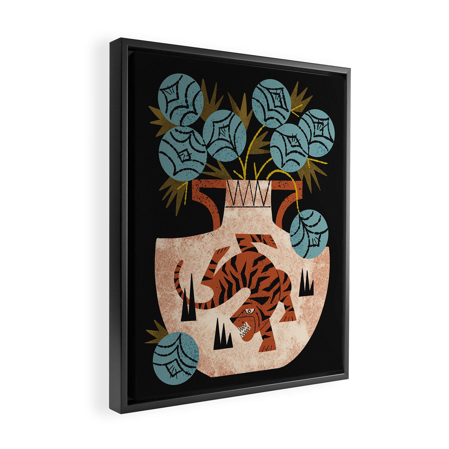 Tiger Vase Bouquet Framed Canvas Print Gallery Image 2