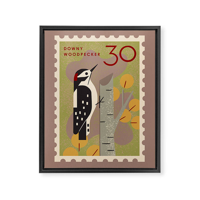 Woodpecker Postage Stamp Framed Canvas Print Gallery Image 1