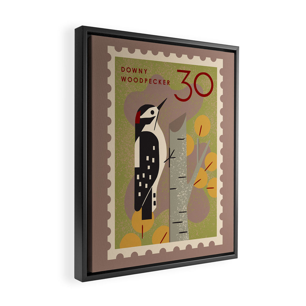 Woodpecker Postage Stamp Framed Canvas Print Gallery Image 2