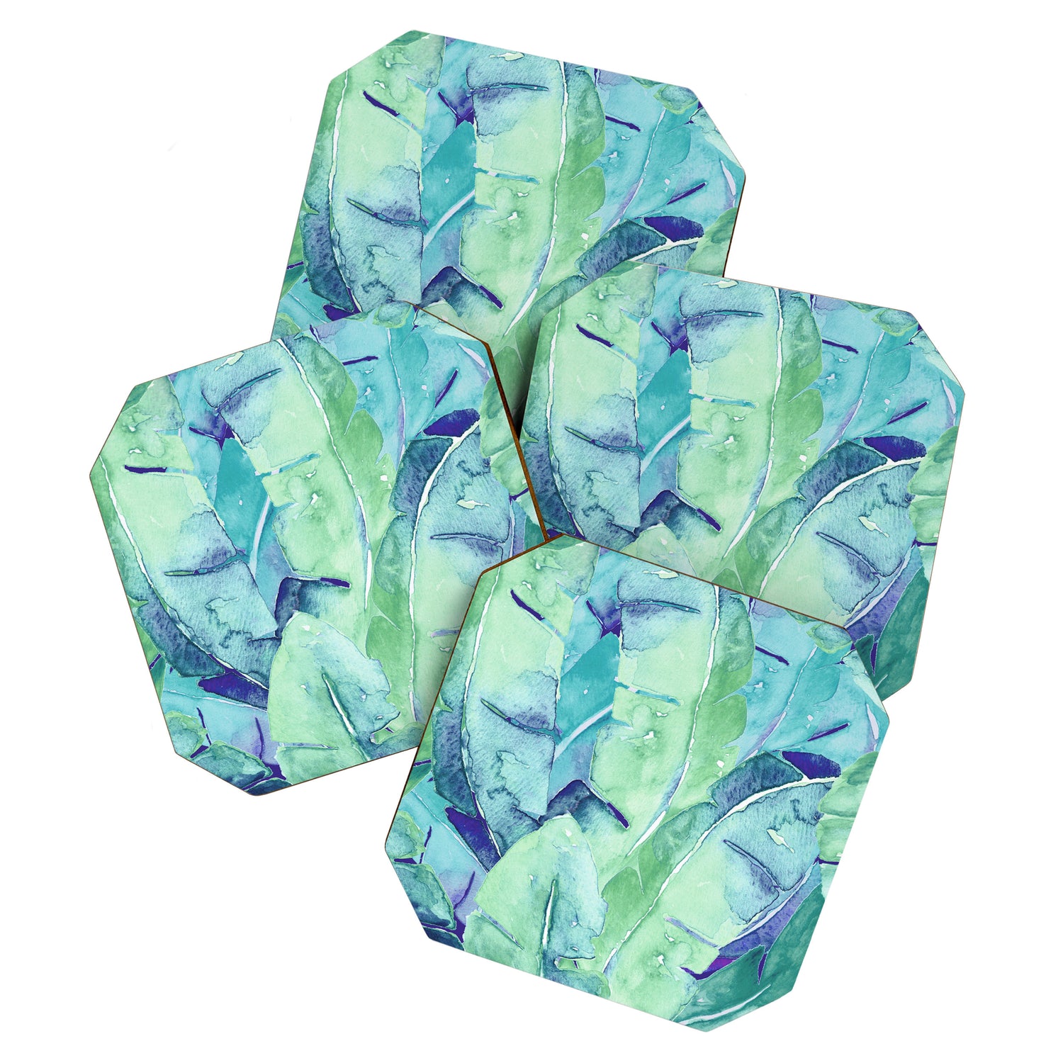 Banana Tree Leaves | Tropical  BLUE Watercolor Coaster Gallery Image 1