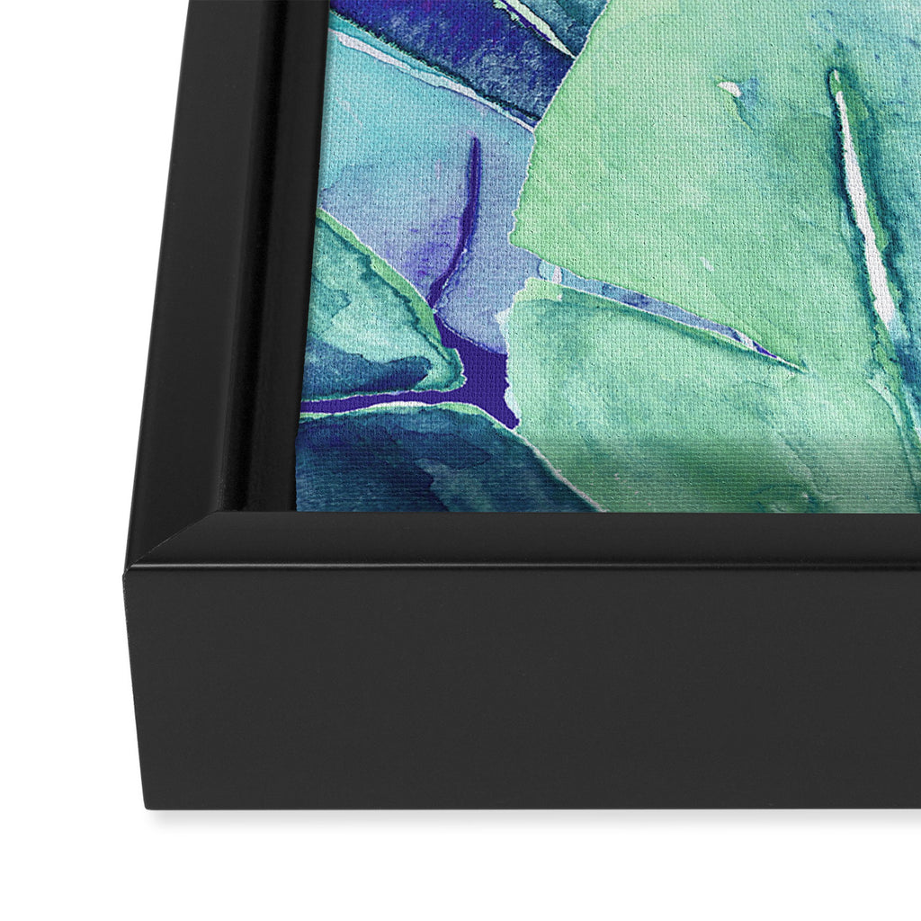 Banana Tree Leaves | Tropical  BLUE Watercolor Framed Canvas Print Gallery Image 3