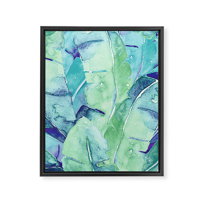 Banana Tree Leaves | Tropical  BLUE Watercolor Framed Canvas Print Gallery Image 1