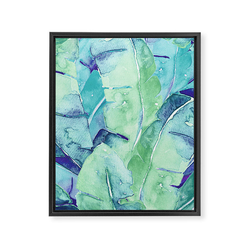 Banana Tree Leaves | Tropical  BLUE Watercolor Framed Canvas Print Gallery Image 8