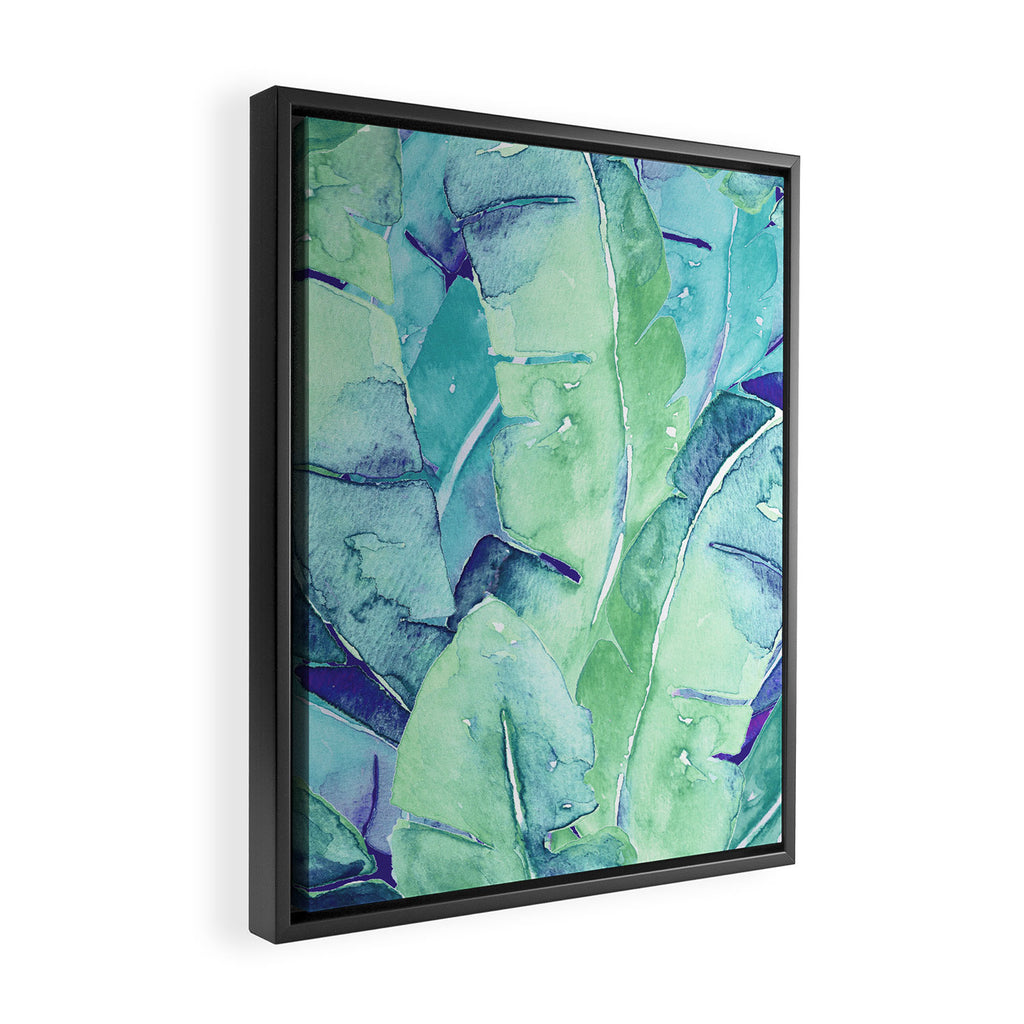 Banana Tree Leaves | Tropical  BLUE Watercolor Framed Canvas Print Gallery Image 2