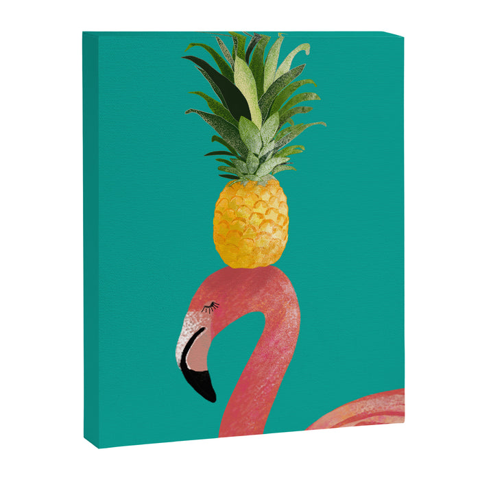Flamingo Vibes |Tropical Pink Bird Pineapple on Head| Renee Davis Canvas Print Gallery Image 1