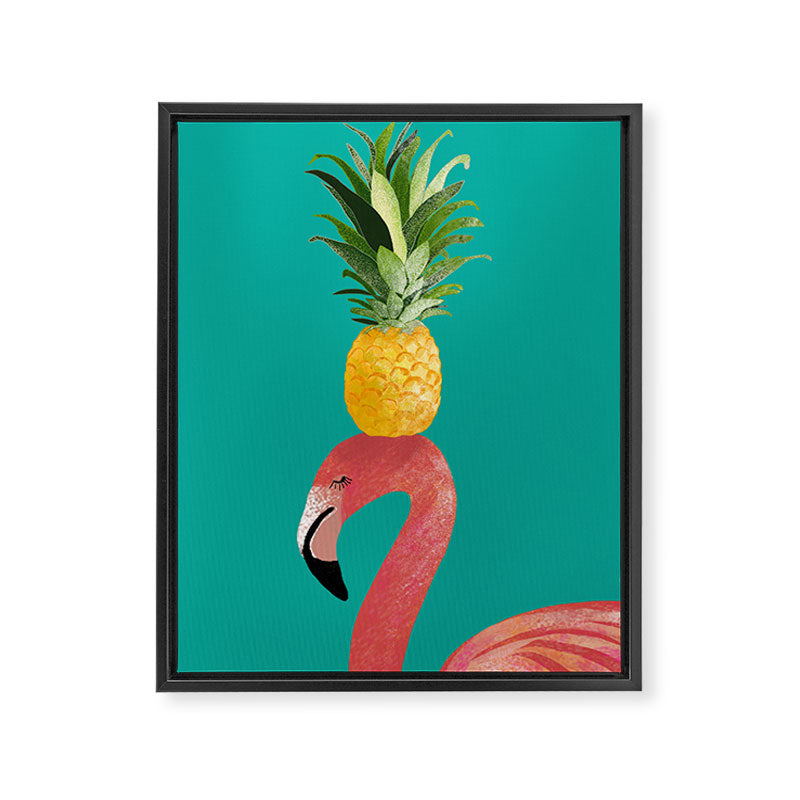 Flamingo Vibes |Tropical Pink Bird Pineapple on Head| Renee Davis Framed Canvas Print Gallery Image 8