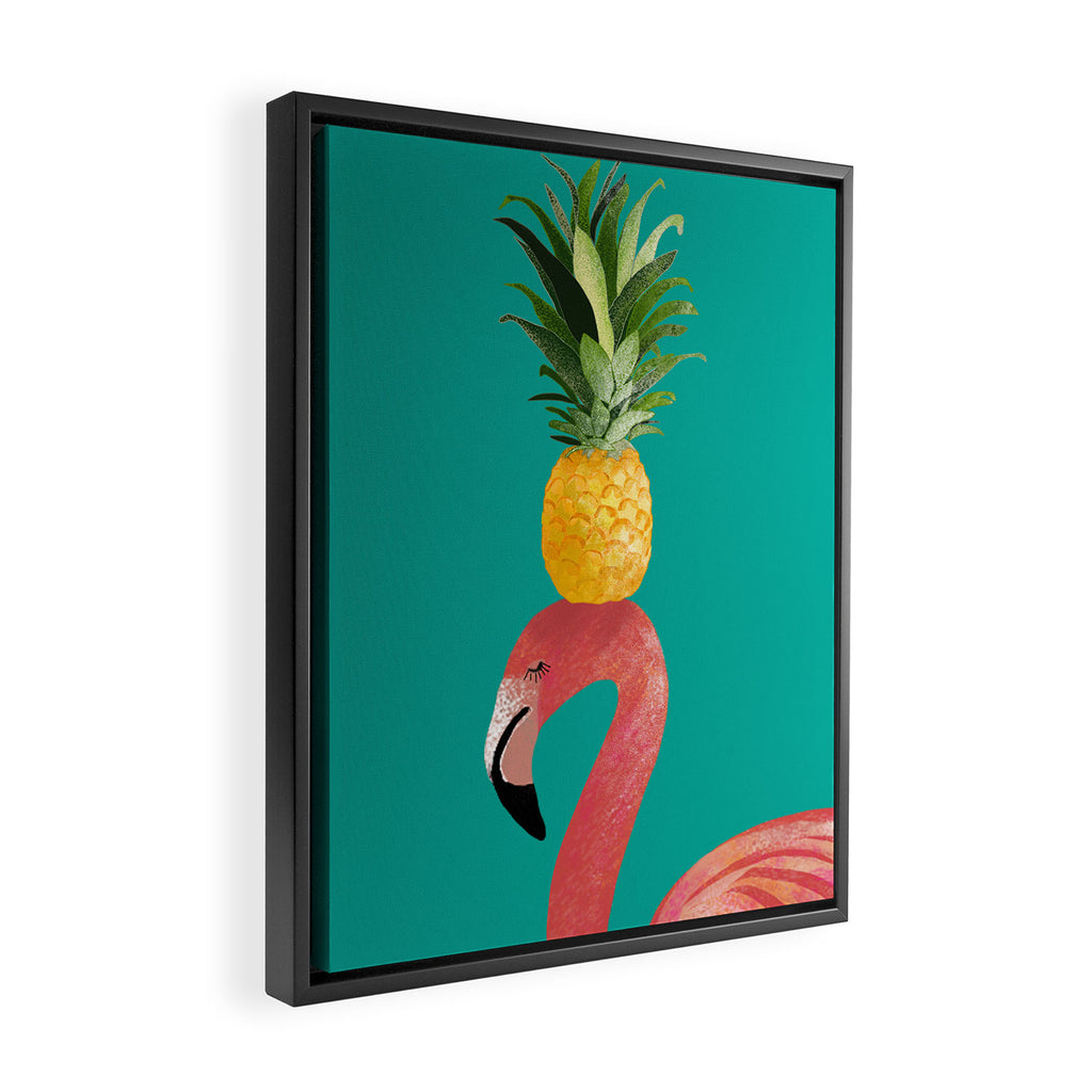 Flamingo Vibes |Tropical Pink Bird Pineapple on Head| Renee Davis Framed Canvas Print Gallery Image 2
