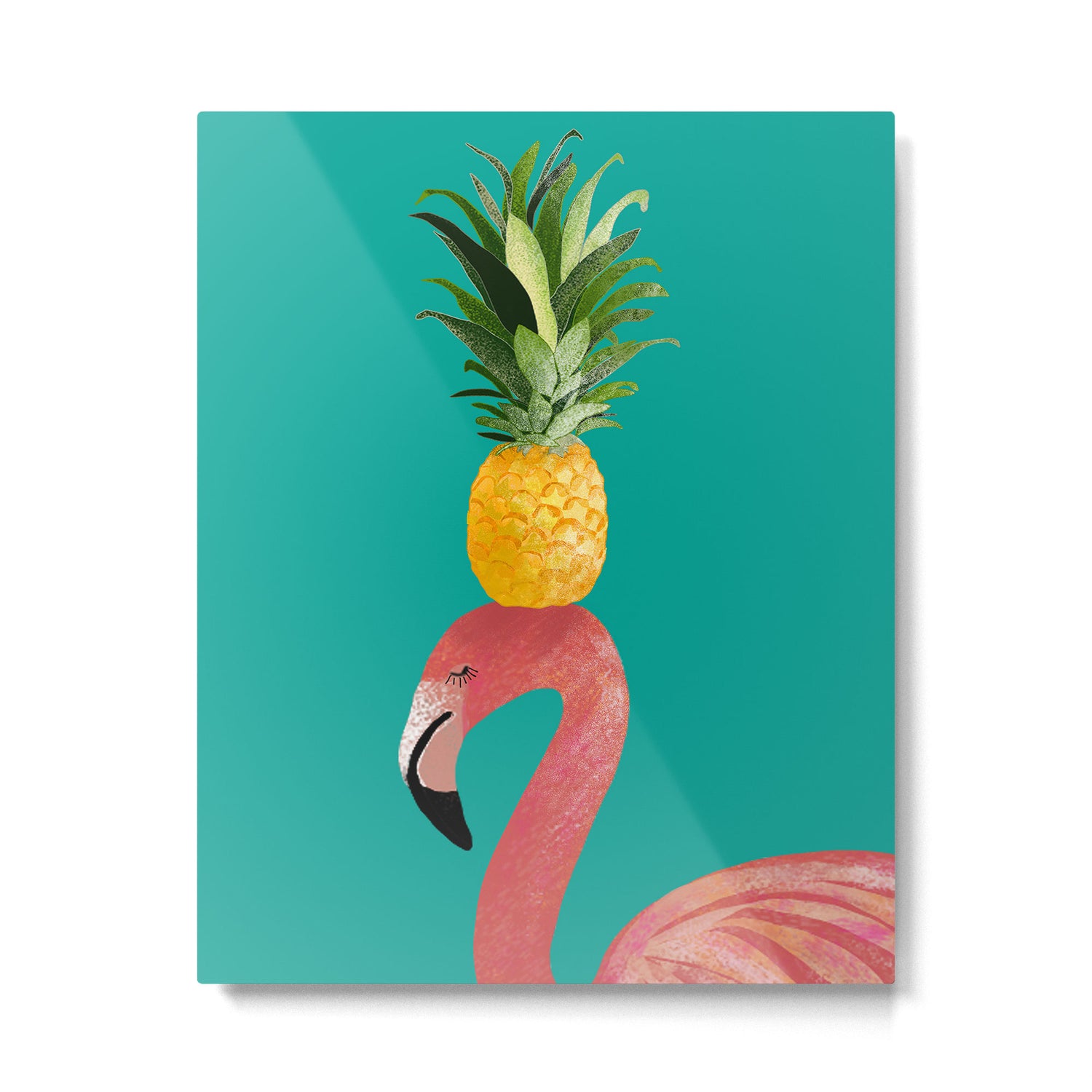 Flamingo Vibes |Tropical Pink Bird Pineapple on Head| Renee Davis Metal Print Gallery Image 6