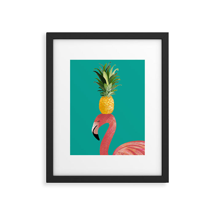 Flamingo Vibes |Tropical Pink Bird Pineapple on Head| Renee Davis Framed Art Print Gallery Image 1