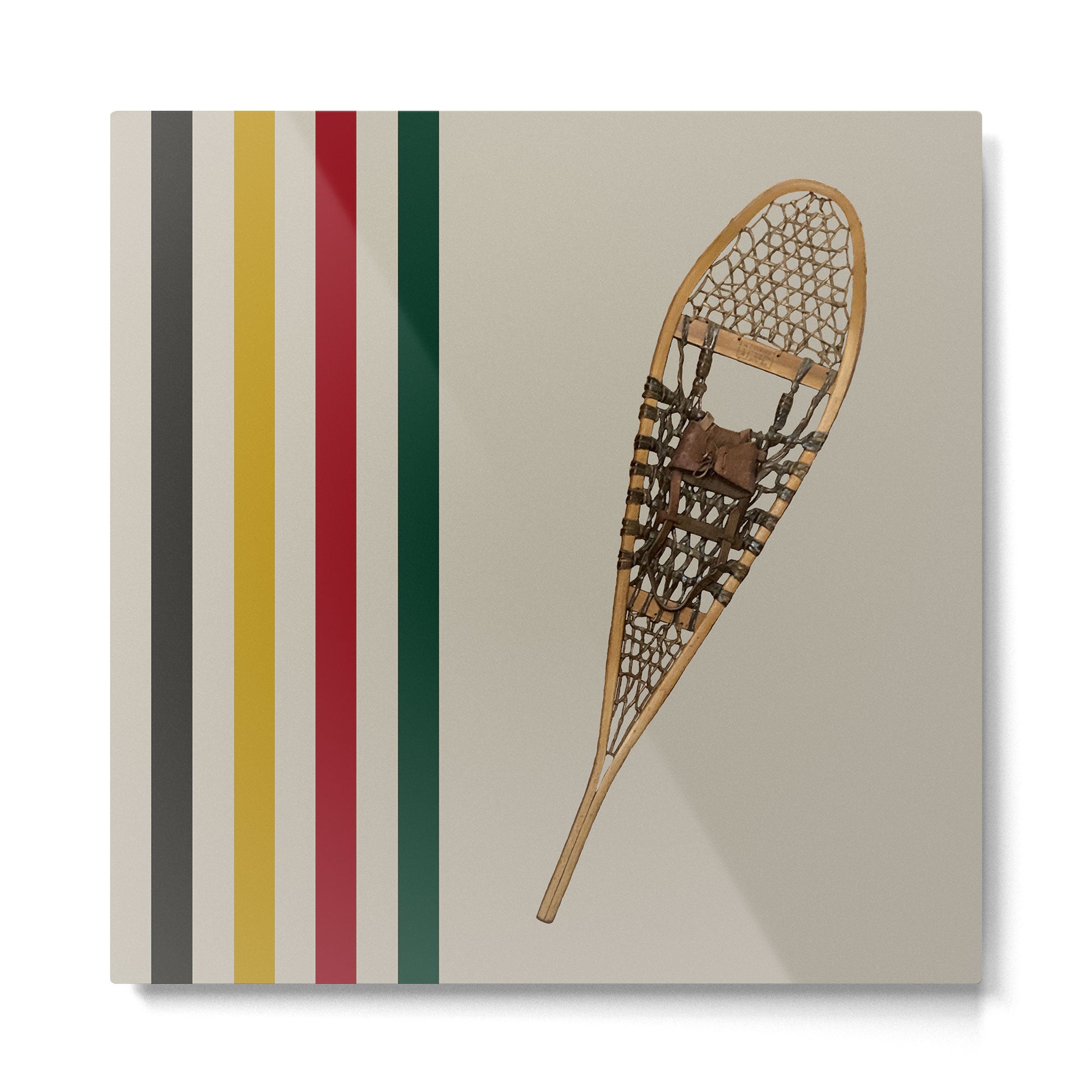 Vintage Snowshoe With Stripes Metal Print Gallery Image 2