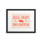 "All hat no cattle" in pink and orange retro western letters Framed Art Print Gallery Image 4
