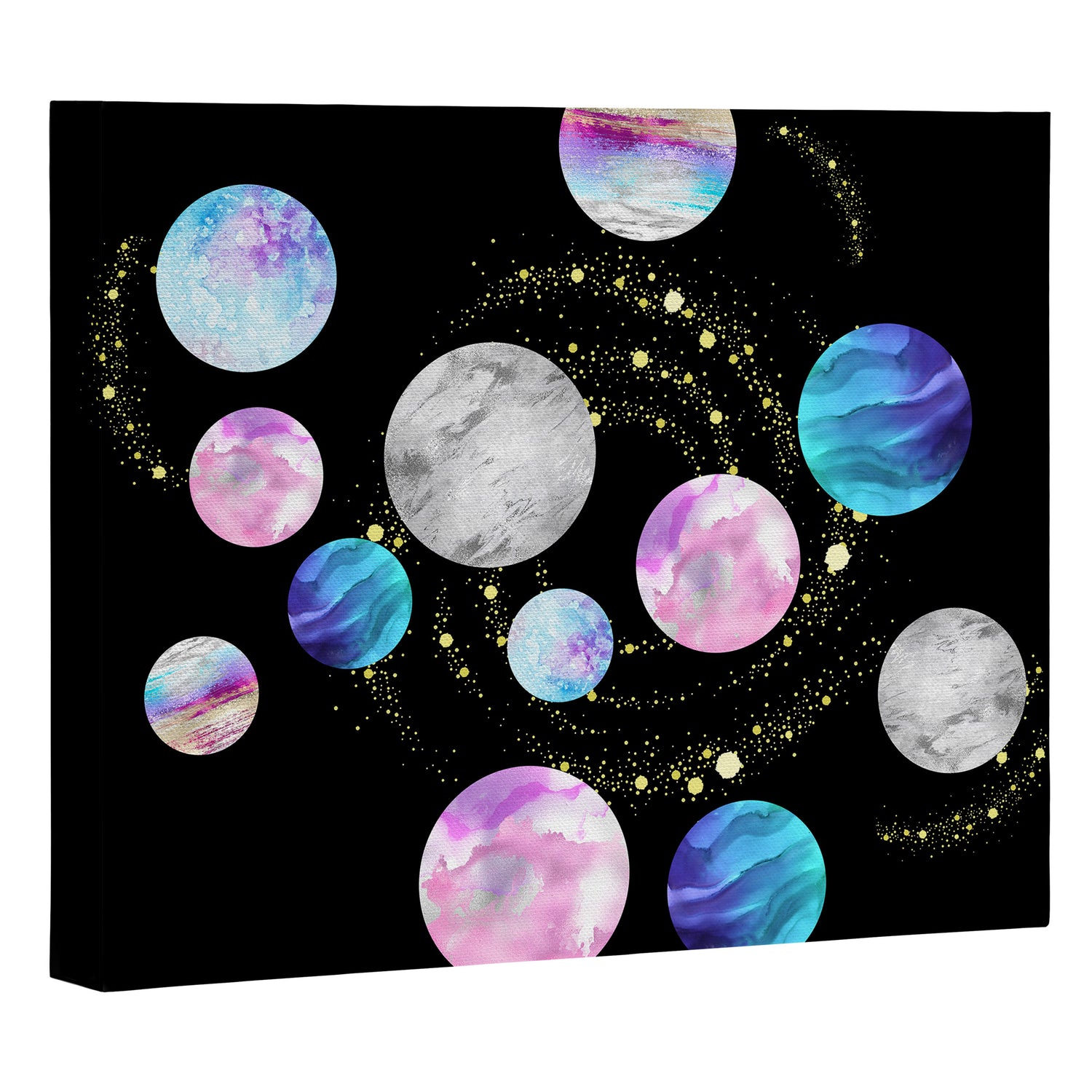 Outer Space: Planets, Galaxies, and Stars (watercolor and gold) Pattern Canvas Print Gallery Image 3