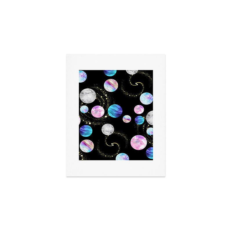 Outer Space: Planets, Galaxies, and Stars (watercolor and gold) Pattern Art Print Gallery Image 1