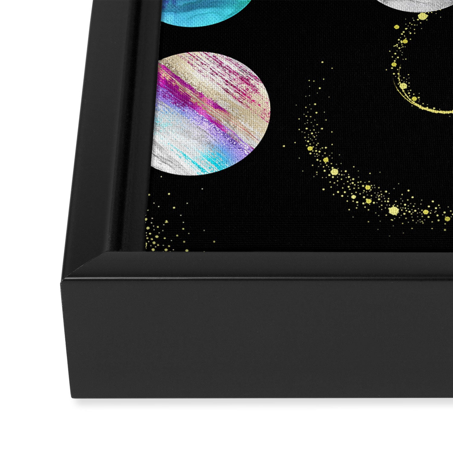 Outer Space: Planets, Galaxies, and Stars (watercolor and gold) Pattern Framed Canvas Print Gallery Image 3