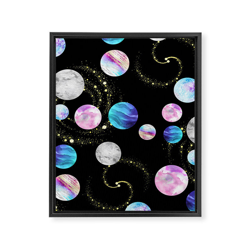 Outer Space: Planets, Galaxies, and Stars (watercolor and gold) Pattern Framed Canvas Print Gallery Image 8