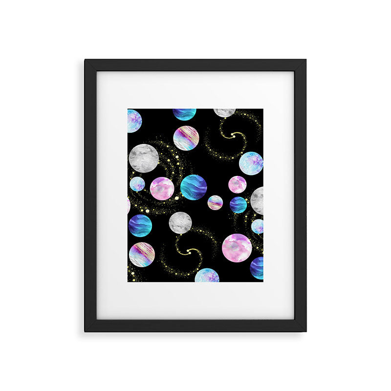 Outer Space: Planets, Galaxies, and Stars (watercolor and gold) Pattern Framed Art Print Gallery Image 6