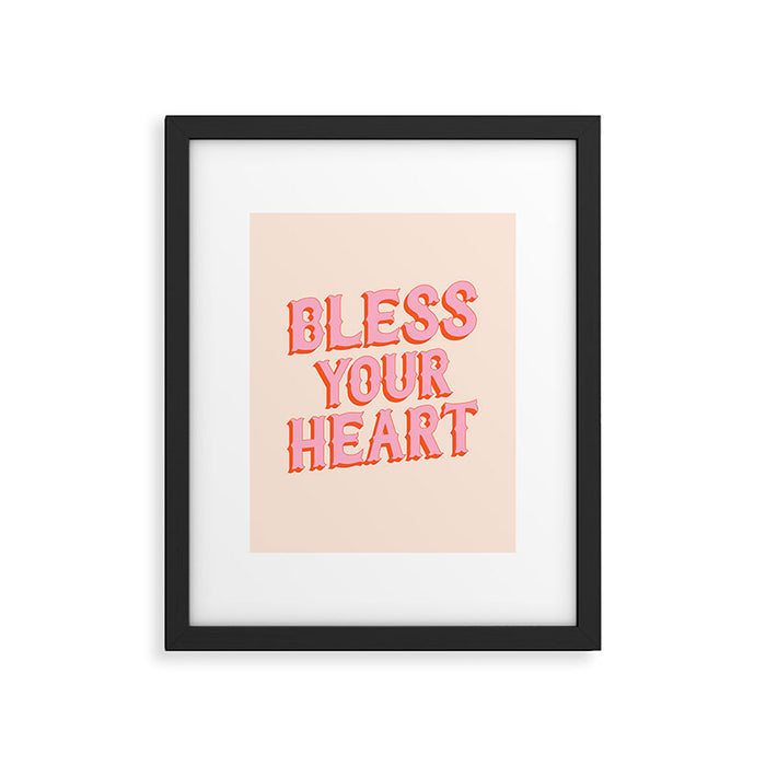 Southern Snark: Bless your heart (bright pink and orange) Framed Art Print Gallery Image 1