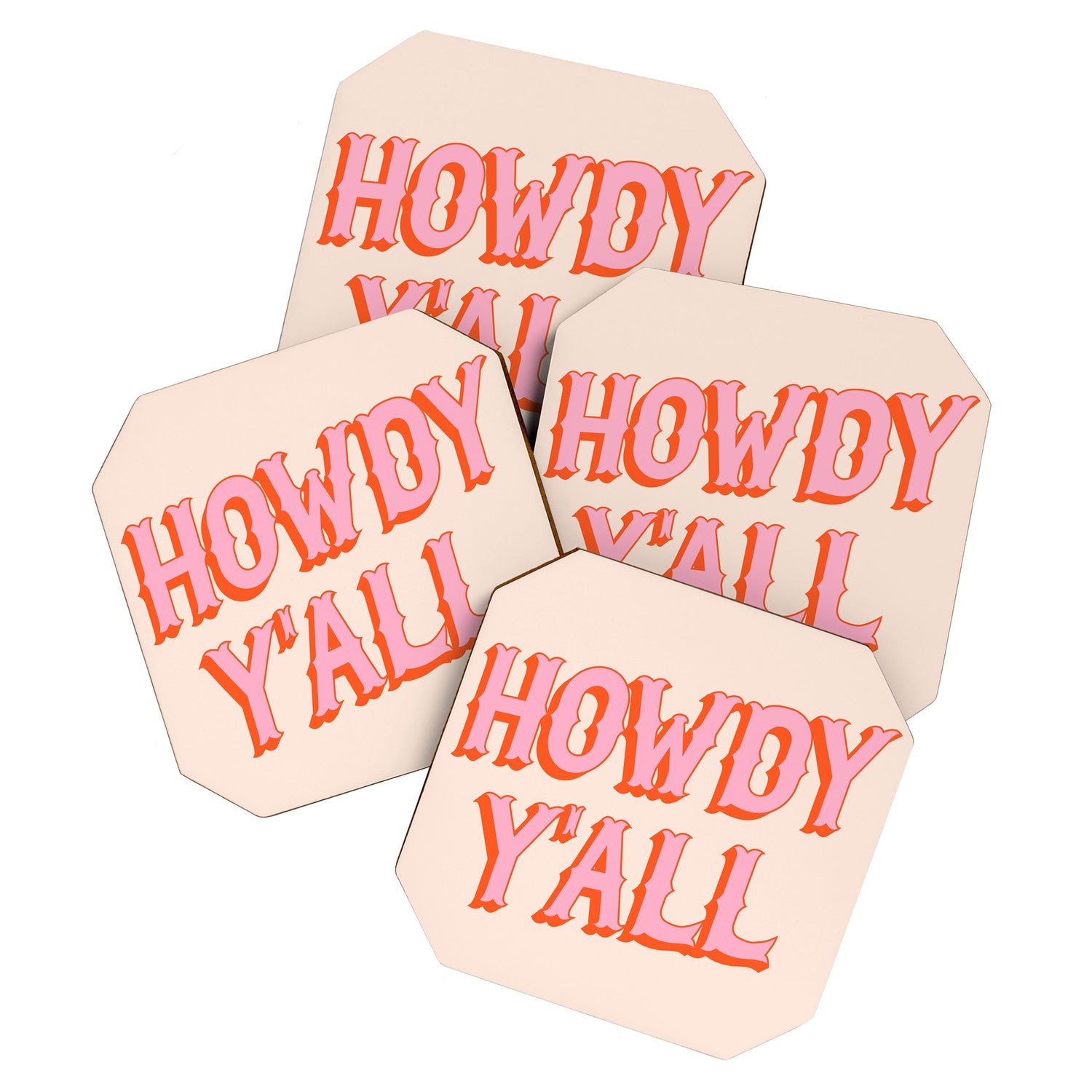 Southern Welcome: Howdy Y'all (bright pink and orange old west letters) Coaster Gallery Image 1