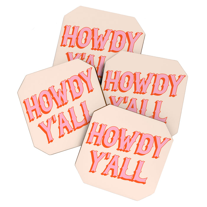 Southern Welcome: Howdy Y'all (bright pink and orange old west letters) Coaster Gallery Image 1