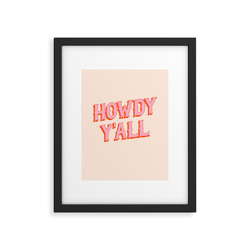 Southern Welcome: Howdy Y'all (bright pink and orange old west letters) Framed Art Print Gallery Image 6