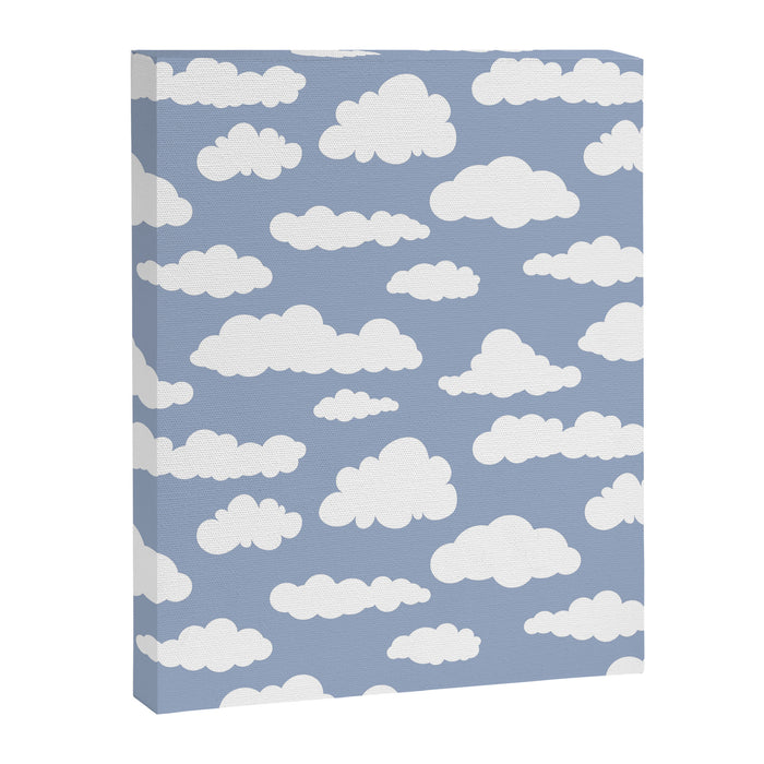Sunny Summer Sky: White Cartoon Clouds in a Blue Sky Pattern Canvas Print Gallery Image 1