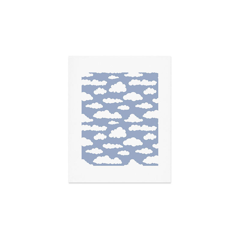 Sunny Summer Sky: White Cartoon Clouds in a Blue Sky Pattern Art Print Gallery Image 1